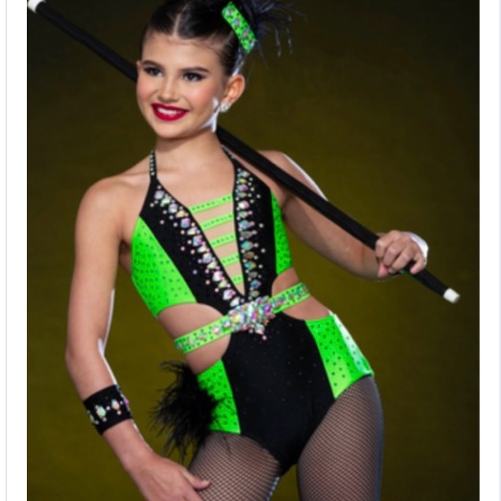 Kids Neon Green and Black Dance Costume